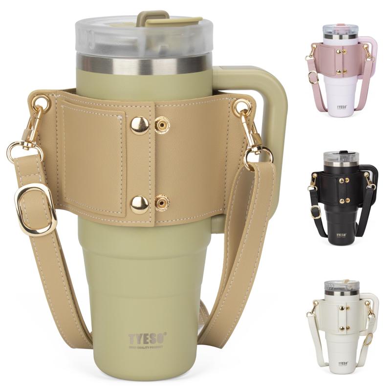 TYESO タンブラーホルダー 水筒 ドリンクホルダー ショルダーストラップ 調節可能 肩掛65-118cm カードコンパートメント付き タンブラー持ち歩きに 便利な 通勤 通学用(タンブラーは含まれま適用：このスタイリッシュなショルダース...