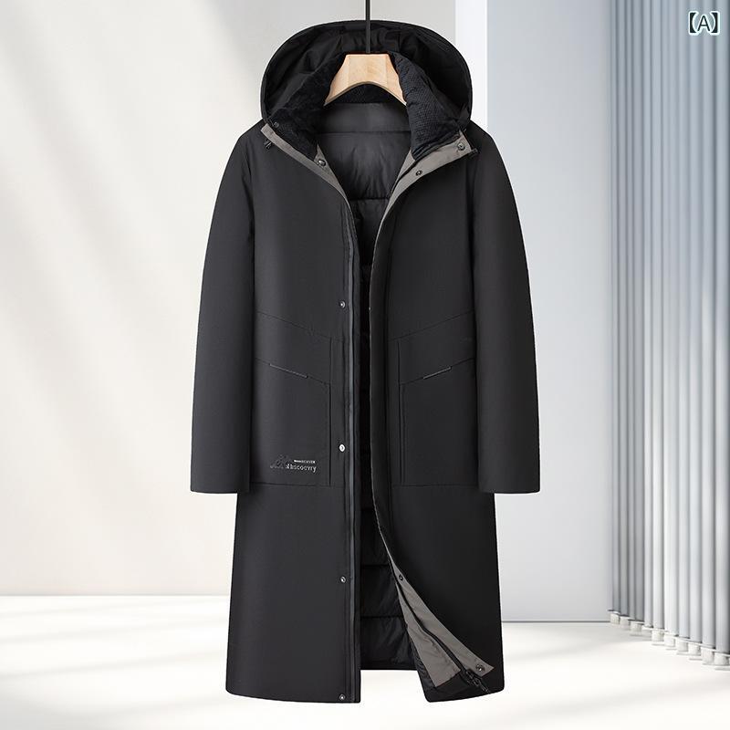 メンズ ダウンジャケット 男性用 中綿入り コート 防寒着 アウター ジャンパー パパ 秋冬 ポリエステル ブラック