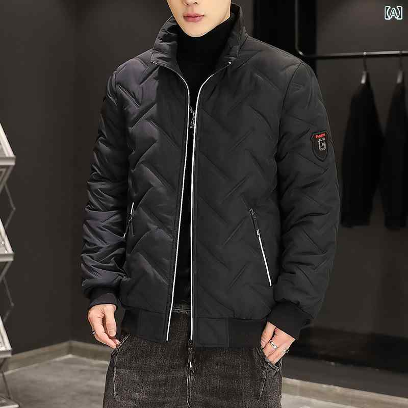 綿入り ジャケット 男性用 トップス 無地 防寒着 アウター ジャンパー ポリエステル 立ち襟 ブラック グレー系 グリーン L XL 2XL 3XL 4XL 5XL 秋冬
