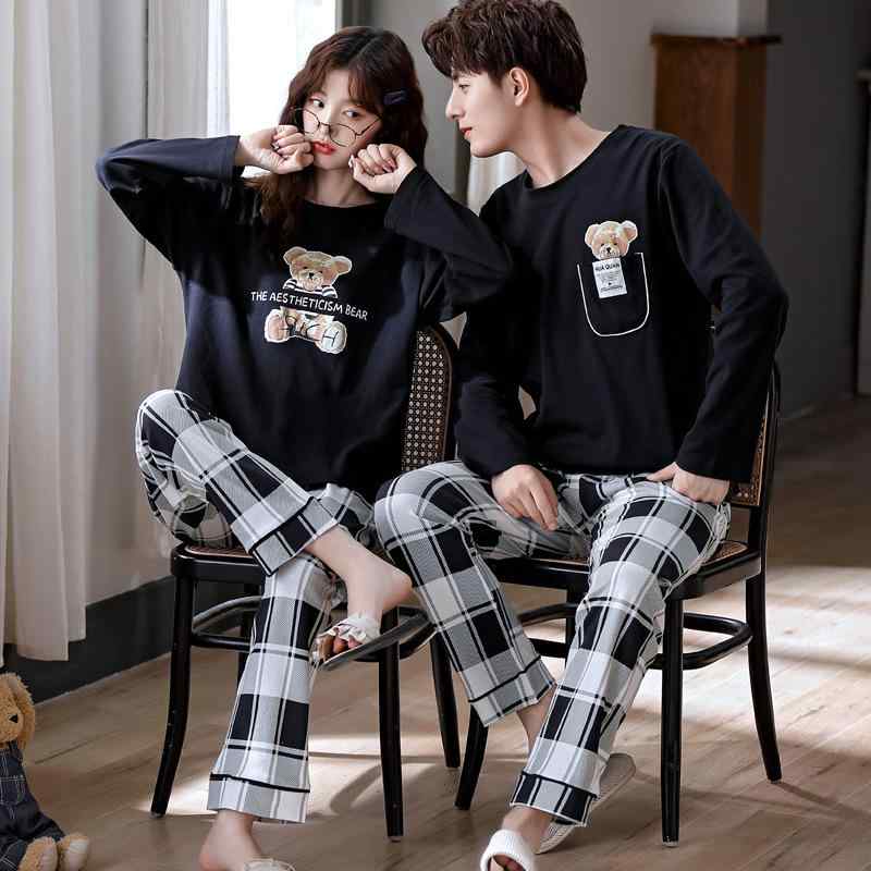 パジャマ レディース メンズ 長袖 春秋 冬 綿100% ラウンドネック 格子柄 上下セット ルームウェア 寝巻き 部屋着 ペア かわいい 伸縮性 通気性 快適 保温