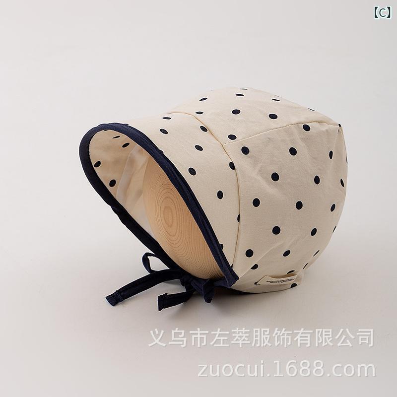ベビー 帽子 春夏 水玉 ドット柄 顎紐付き ハット 日よけ 紫外線対策 かわいい 赤...