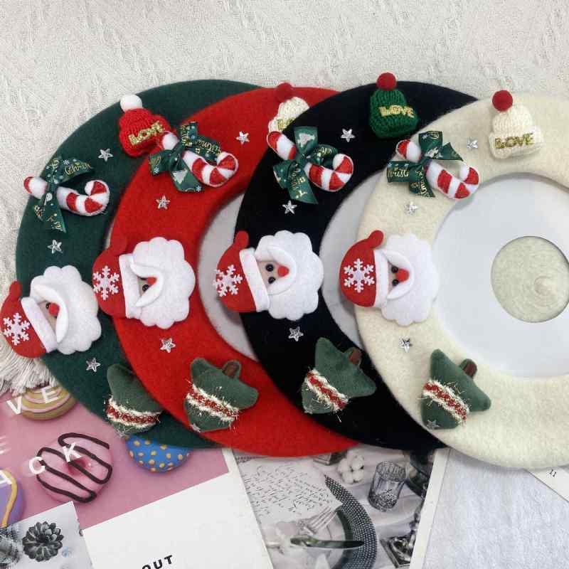 ベレー帽 レディース 秋冬 バスクハット 帽子 ファッション かわいい 保温 ホワイト クリスマス 蝶結び レッド ブラック グリーン 防寒