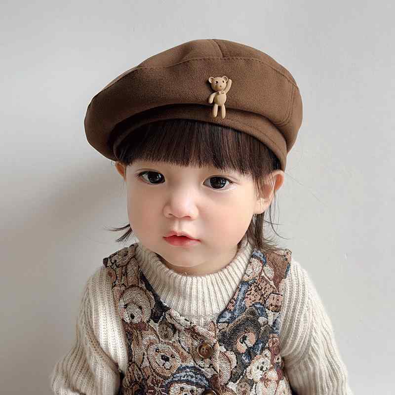 帽子 キッズ 女の子 ベレー帽 春秋 毛織 かわいい 画家帽 ベビー ファッション 八角帽 遮陽 ベージュ ブラック キャメル