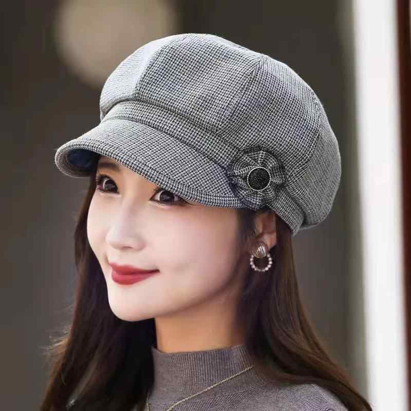 帽子 レディース 春秋 チェック柄 ベレー帽 キャスケット 短つば 日よけ UVカット ...