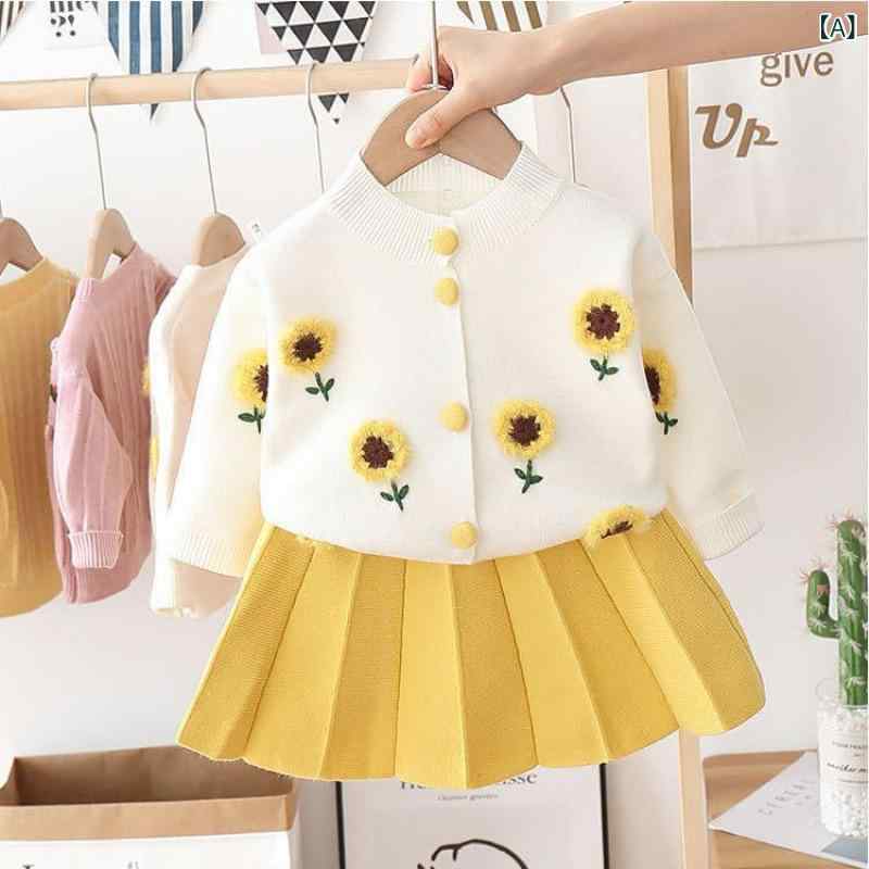 子供服ニット セットアップ 女の子 春秋 アンサンブル 韓国風 ニット セーター ス...