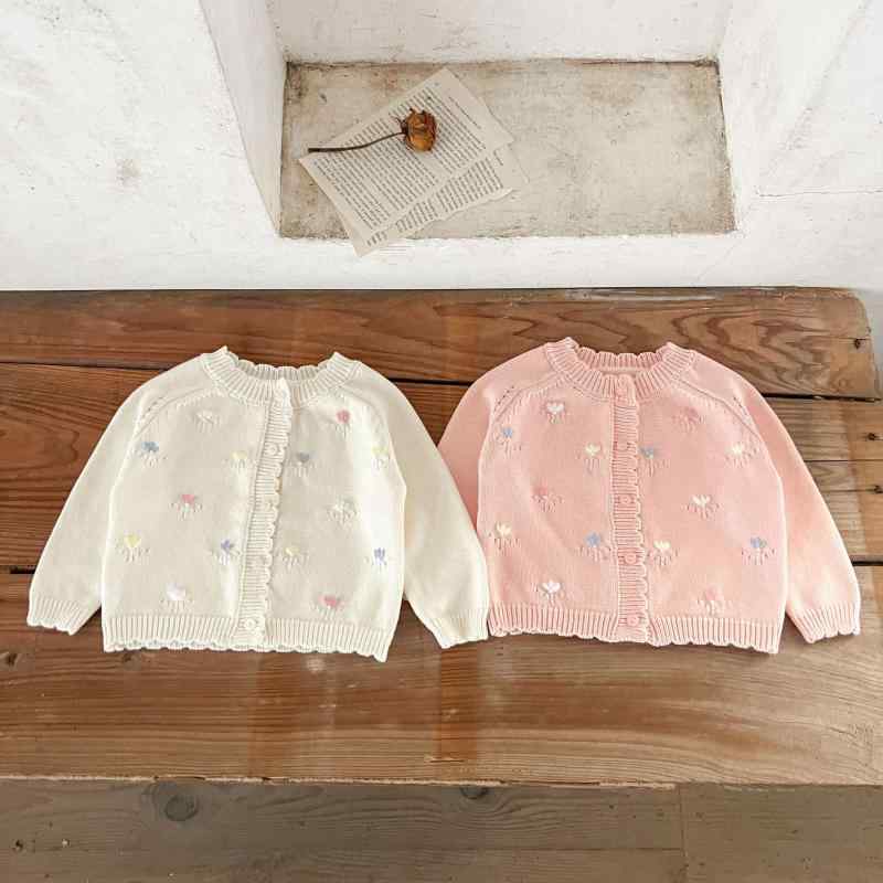 ベビー服 女の子 カーディガン 春秋 花柄 刺繍 コットン ニット アウター 乳幼児 ...