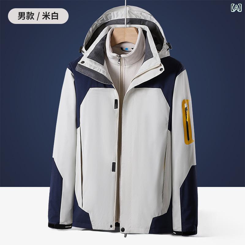 イーマイショップのマウンテンパーカー レディース メンズ 防風 防水 登山ウェア 取り外し可能 フリースインナー付き 3way ジャケット ペア アウトドアウェア M L XL XXL XXXL 4XL 5XL 6XL｜アングル2