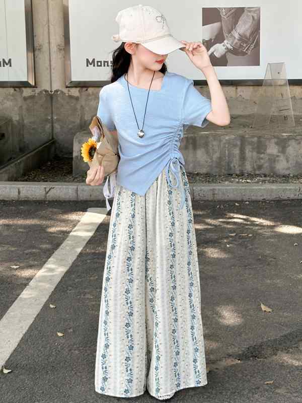 Cardigans - 子供服 女の子 夏物 上下セット Tシャツ ワイドパンツ 2点セット 薄手 半袖 花柄 かわいい ガールズ キッズ ジュニア おしゃれ 普段着 部屋着 120cm 130cm 140cm 150cm 160cm 170cm
