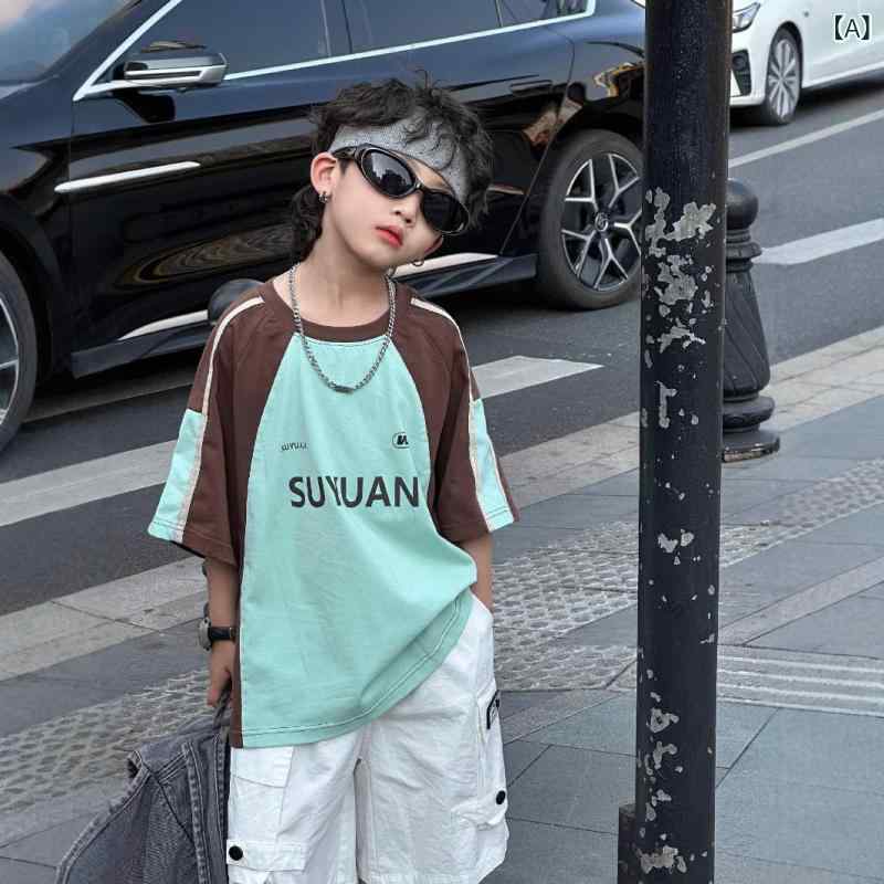 子供服 半袖Tシャツ 男の子 女の子 綿100％ ゆったり 夏服 トップス カットソー 100cm 110cm 120cm 130cm 140cm 150cm 湖藍色 吸湿 排汗 柔らかい