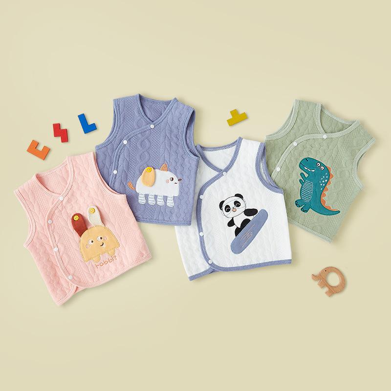 子供用ベスト ベビー服 春秋 中綿入り チョッキ コットン 幼児 新生児 赤ちゃん あったか 厚手 ノースリーブ トップス かわいい 動物柄 カートーン ピンク系 グリーン系 ブルー系 ホワイト 59 66 73 80 90 100 110