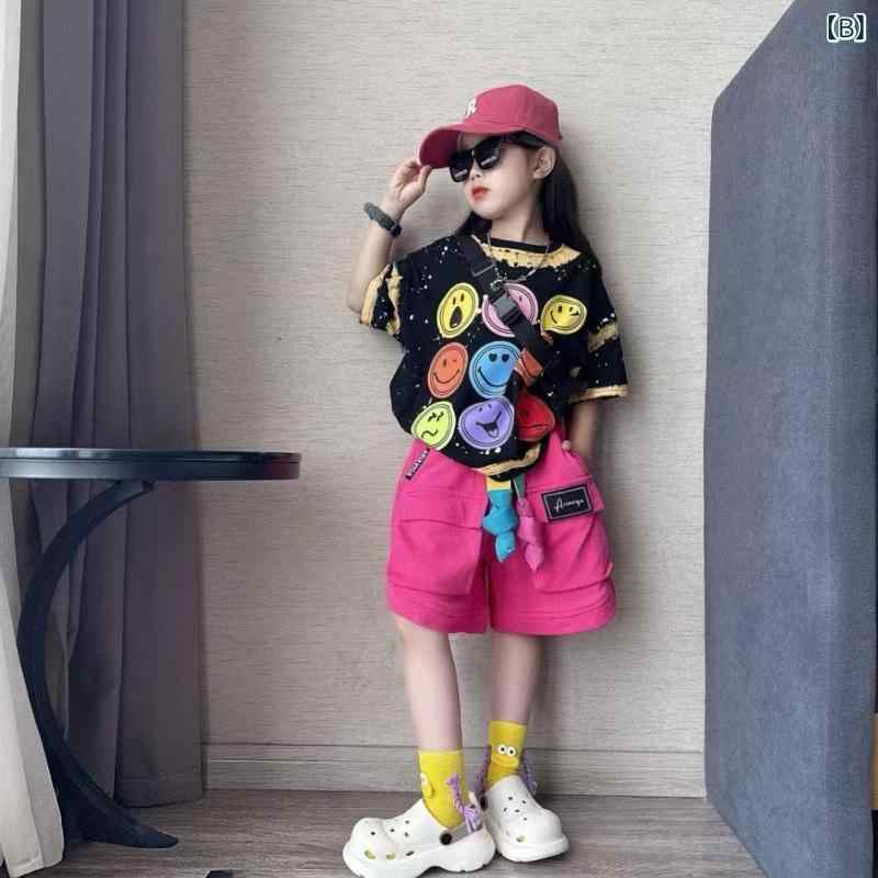 キッズ 女の子 夏服 Tシャツ ショートパンツ 上下セット 薄手 コットン おしゃれ ...