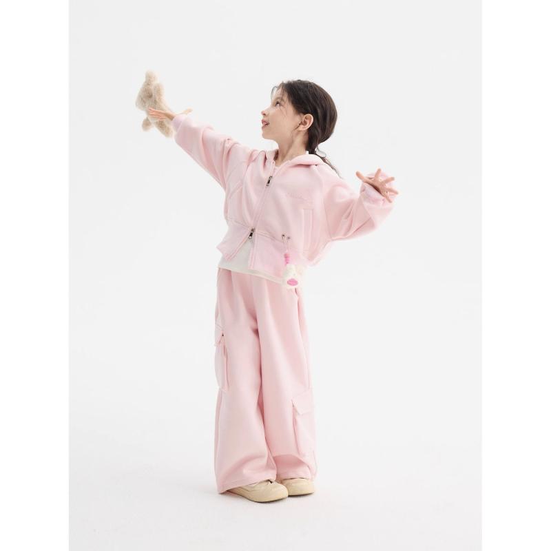 樂天商城 - 子供用セットアップ 女の子 パーカー & パンツ 2点セット 春秋 カジュアル 綿70% ピンク系 100 110 120 130 140 150 160