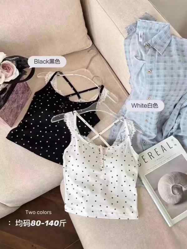 タンクトップ レディース レース 切り替え ボタン デザイン ノースリーブ トップス インナー スリムフィット コットン混紡 ホワイト 白 ブラック 黒 75斤 120斤