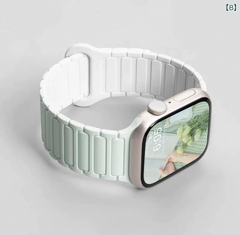 イーマイショップの腕時計 AppleWatch用バンド 磁気 シリコン スポーツバンド 交換ベルト iWatch S10 S9 S8 S7 SE Ultra 49mm 45mm 44mm 42mm 41mm 40mm 38mm スターライト 薄荷グリーン ピンク ブラック｜アングル3