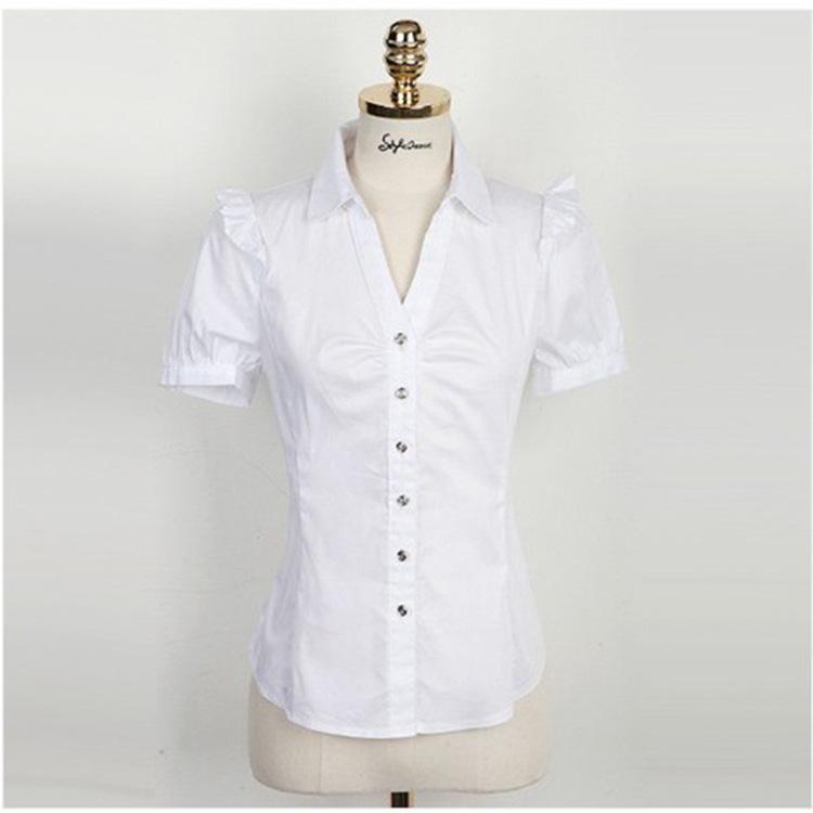 シャツ レディース 半袖 Vネック ブラウス オフィススタイル 事務服 ポリエステル シフォン 大サイズ ゆったり 体型カバー 無地 トップス ホワイト ブルー 通勤