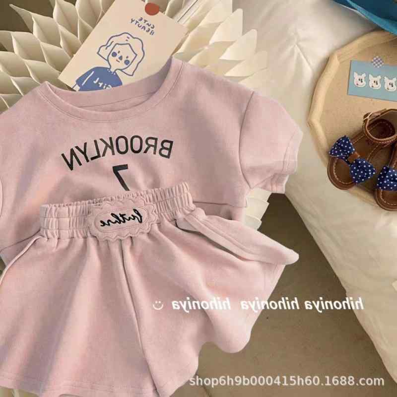 子供服 女の子 夏物 上下セット 半袖 Tシャツ ショートパンツ 2点 綿 薄手 かわいい おしゃれ 韓国風 ベビー 幼児 80 90 100 110 120 130 ピンク系 ブルー