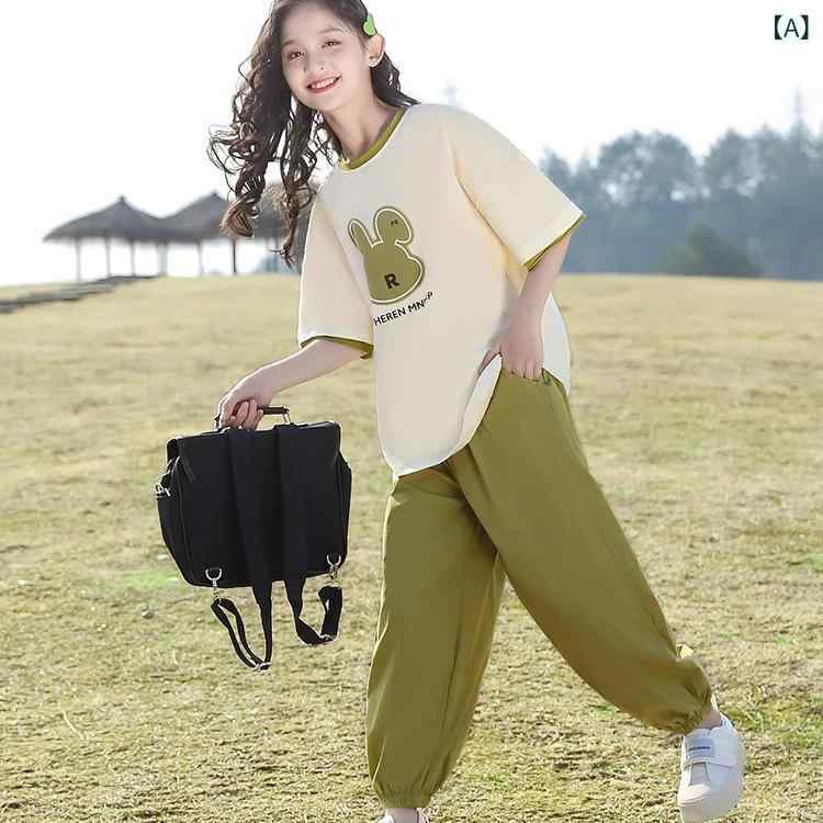 キッズ ガールズ 半袖 Tシャツ & パンツ 上下セット 子供服 夏服 スポーツウェ...