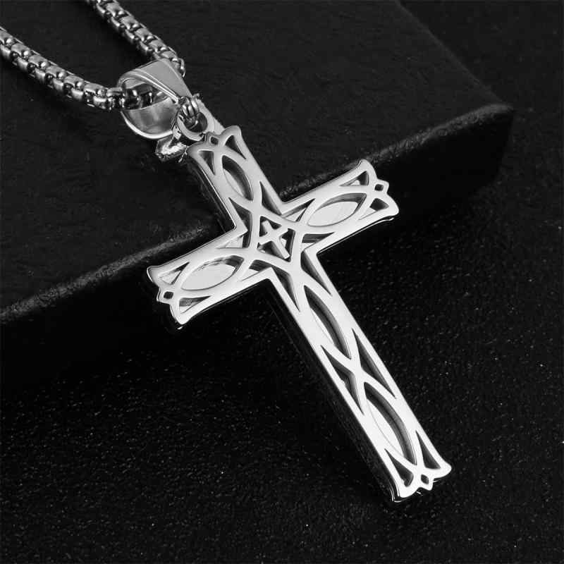 Rhinestone - ネックレス メンズ 男性用 ステンレス製 ケルトノット クロス ペンダント アイルランド風 シルバー ブラック ゴールド 個性的