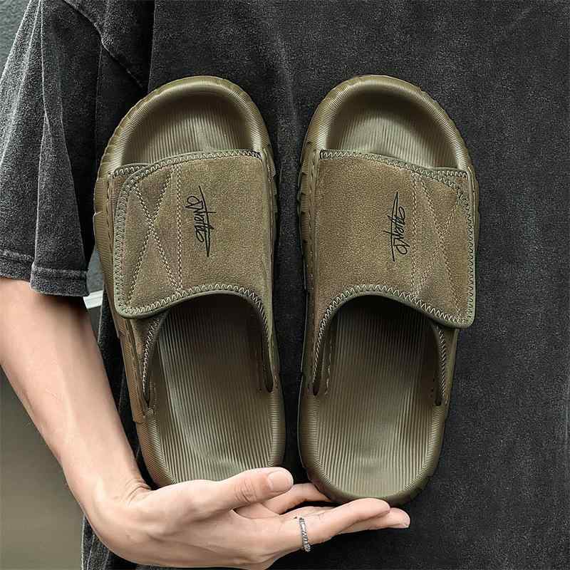 サンダル 男性用 ビーチサンダル 牛革 スエード EVA 衝撃吸収 通気性 アウトドア レジャー 黒 ブラック カーキ