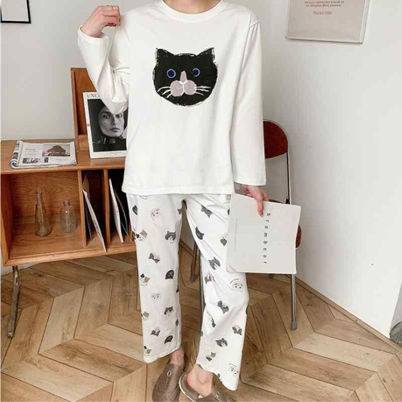 レディース 長袖 モダール 睡衣 セット 春夏 秋 パジャマ トップス ロングパンツ かわいい 猫 柄 ウサギ 柄 丸首 ゆったり 透気性 伸縮性 快適 涼しい 室内着 カジュアル スタイル 女性用 日常使い 白 ピンク