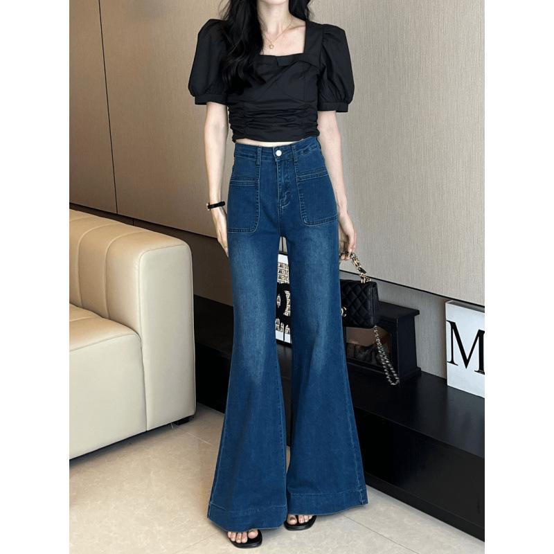 レディース デニム ワイドパンツ スカート 春夏 高腰 スリム デザイン ロング 丈 牛仔布 綿 素材 気質 通勤 都市 スタイル 軽量 伸縮性 吸湿速乾 深青 ライトブルー ブラック ハイウエスト ビッグシルエット 普段使い アウトドア 対応