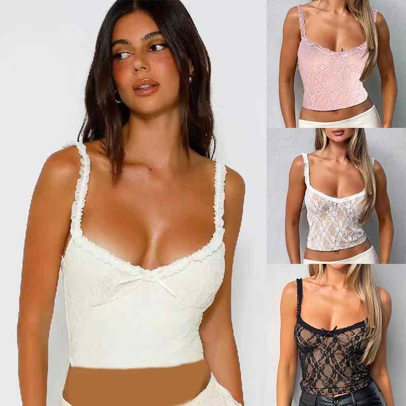 キャミソール レディース 春夏 レース タンク トップ ビスチェ セクシー スリムフィット 伸縮性 普段使い デート パーティー ポリエステル ホワイト ピンク系 ブラック