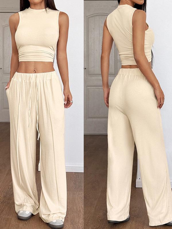 Camisoles - タンクトップ レディース パンツスーツ 杏色 無地 ポリエステル 伸縮性 ノースリーブ カジュアル 普段使い 通勤用 欧美風 セクシー