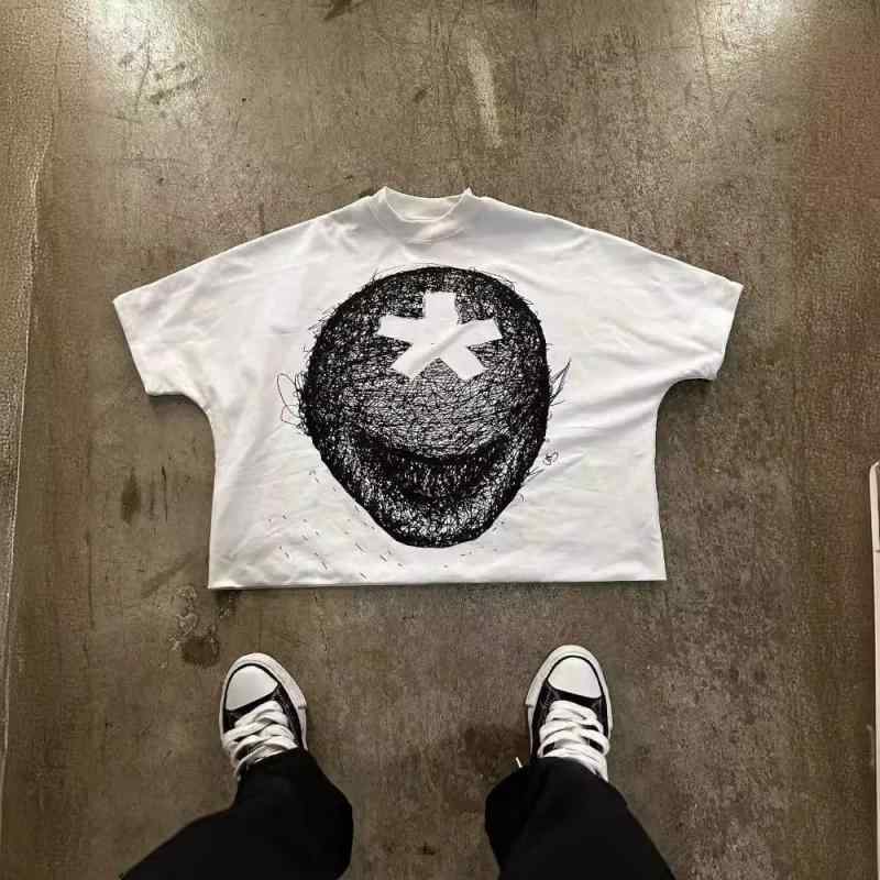 乐天商城 - Tシャツ メンズ Y2K グラフィックプリント トップス 男性用 コットン 半袖 オーバーサイズ 普段使い ストリートファッション カットソー