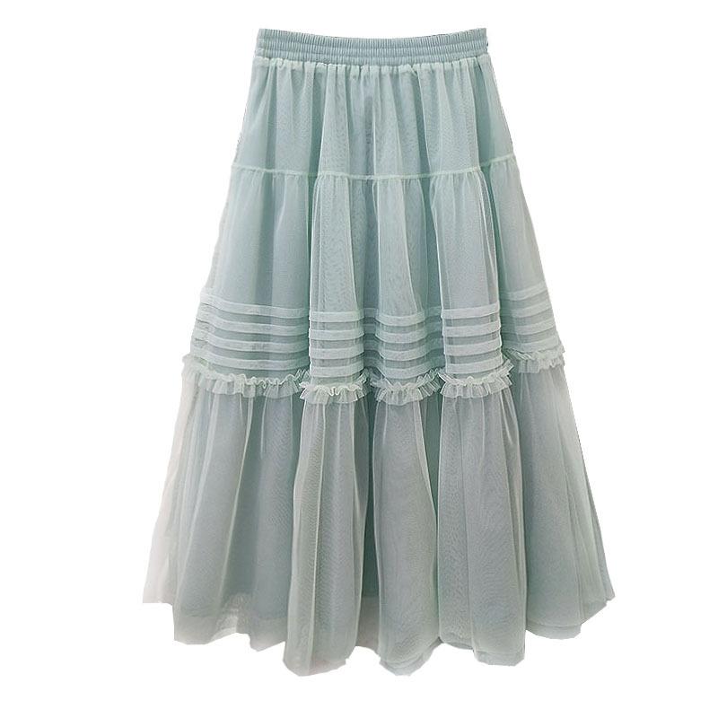 Rakuten - スカート レディース 春夏 Aライン チュールスカート ひざ丈 ミモレ丈 ケーキスカート ウエストゴム 黒 ブラック 白 ホワイト ピンク系 フェミニン 通勤 エレガント