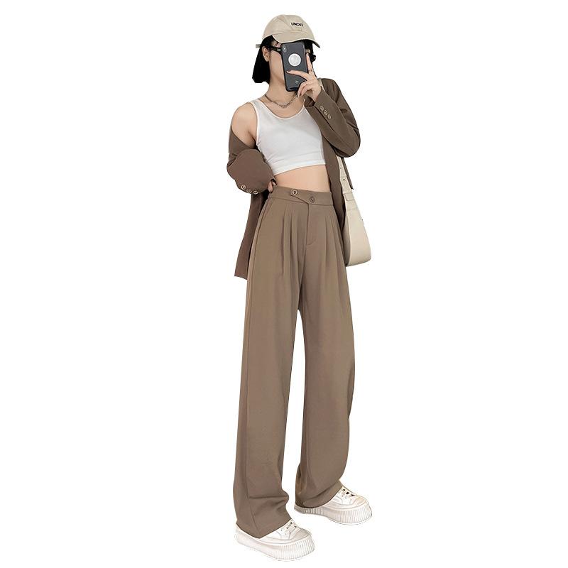 スラックス レディース 高腰 ワイドパンツ カジュアルパンツ ズボン カーキ 春秋 センタープレス 美脚 落ち感 ルーズフィット 無地 e-myshop-11103952 イーマイショップ パッケージ画像