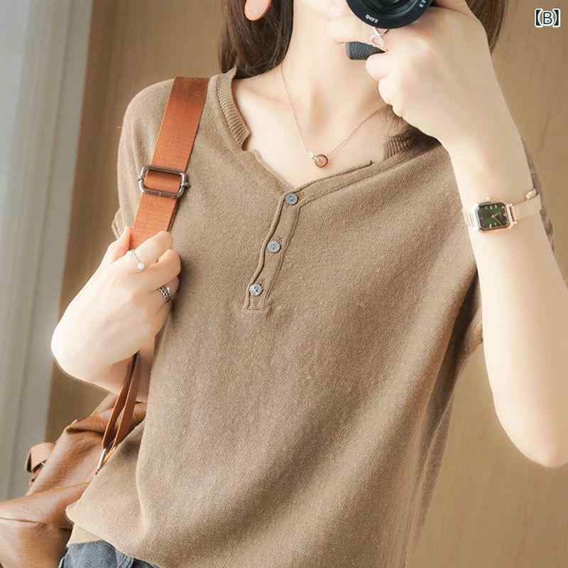 Tシャツ レディース 春夏 綿100% 半袖 カットソー トップス Vネック 接触 薄手 涼しい 無地 伸縮性 ストレッチ シンプル カジュアル 部屋着 普段使い インナーシャツ 打底衫 e-myshop-11087059 イーマイショップ サンプル画像3