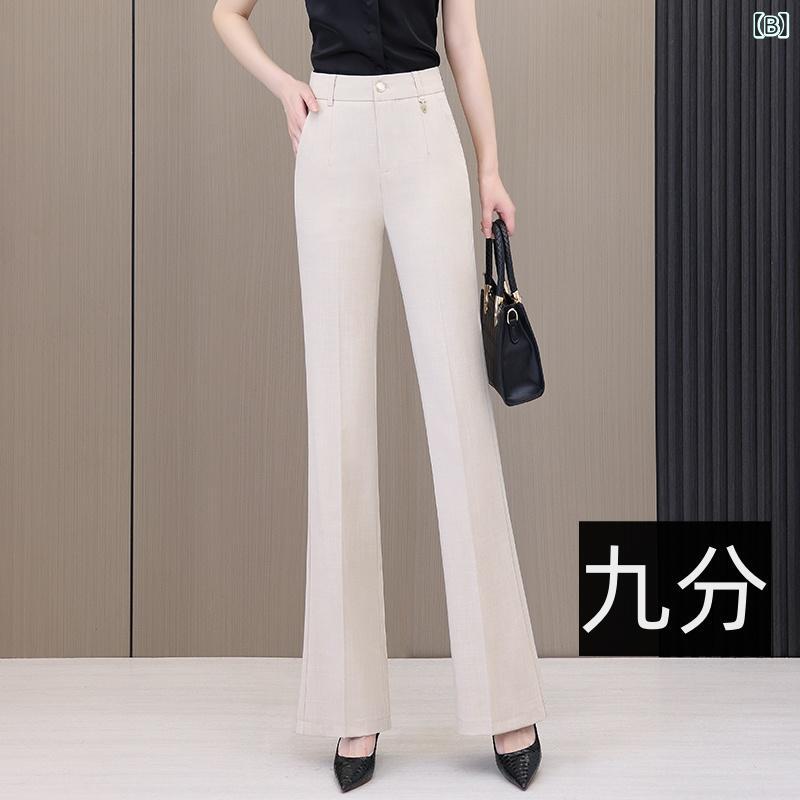 パンツ レディース フレアパンツ ハイウエスト 接触冷感 綿麻 カジュアル 薄手 美脚 ストレート 通勤用 普段使い オフィスカジュアル ロングパンツ 脚長効果 無地 シンプル ストレッチ — vista 3