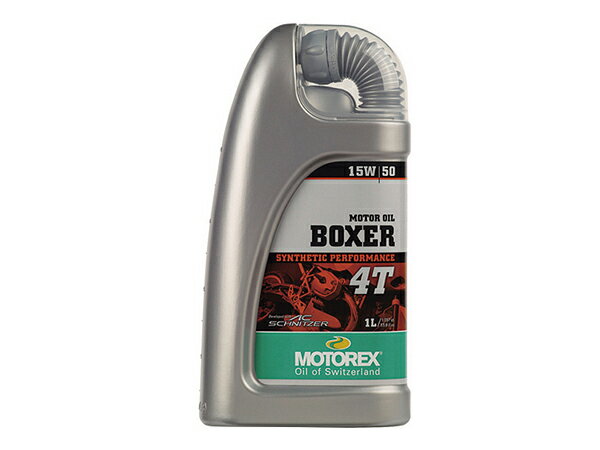 【品名】 MOTOREX BOXER 4T 【15W50】1L 【品番】 97810 【仕様】 サイズ：1L タイプ：鉱物油 【特徴】 BOXERエンジン専用。MC製法により高性能を実現。 4バルブボクサーエンジン専用オイルAC SCHNITZER共同開発。 鉱物油をベースにMOTOREX独自のMC製法で、100％化学合成に近いパフォーマンスを発揮するエンジンオイル。 新開発の潤滑成分はエンジンオイルの消費を抑え、高い耐熱性を発揮。ガスケット、シール類への攻撃性も低く抑えています。 ■MC製法 ●鉱物油 ・粘度：15W‐50 ・基油：鉱物油 ・容量：1L ・用途：オートバイ用4サイクルガソリンエンジンオイル ・JASO：MA ・API：SL ※R1200GS使用可能。 【備考】 ■MC製法■ Molecular Conversion=分子変換製法 ・TOP SPEED MC 4T、BOXER 4Tの各シリーズは粒の大きさがバラバラな鉱物油の分子の粒を均等な大きさに近付けるように変換させたオイル。これがMC（分子変換）製法。 100％化学合成より分子の粒は大きいのでモレ、ニジミも心配なく潤滑性を向上し、しかも安価という100％化学合成油と鉱物油の欠点を補なった優れものである。 【注意】 - 【HP】 メーカー：デイトナ 【注意】 ・基本的にお取り寄せでのご用意となります。 ・ご注文後でも欠品や完売・納期未定の場合がございます。 ・ご注文後、メールにて発送予定をご案内いたします。 ・注文商品が欠品・完売・納期未定の場合注文は、キャンセルさせて頂きます。 ・お急ぎの場合は、ご注文前にメールにて納期をごお問い合わせください。 ・掲載画像は、イメージ画像を使用しております。 ・基本的に返品・交換・キャンセルは、お受け出来ません。 ・適合・使用・取り付けに関しては、お客様にて判断の上お願い致します。