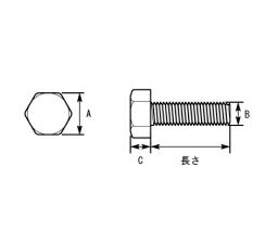 キタコ(KITACO) (K-CON) 六角ボルト M10XP1.5X25mm/1ヶ　　サイズ=A:17 B:10 C:7(0900-101-00103)