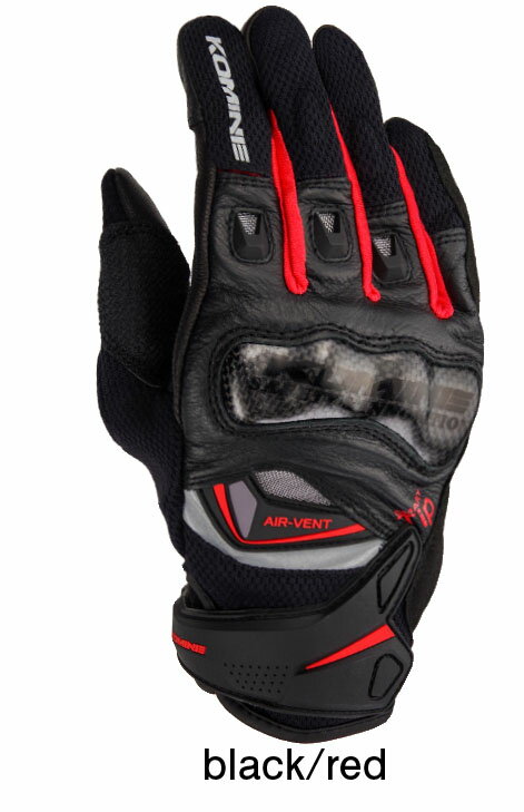 コミネ(KOMINE) GK-224 カーボンプロテクトレザーメッシュグローブ（ブラック/レッド・L）