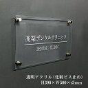 透明アクリルプレート H300×W500×t5mm 化粧ビス止め 看板 プレート 表札 病院 クリニック 会社 企業 おしゃれ 透明 壁付け 屋外対応 商業サイン 館銘板 事務所の表札 おしゃれな看板 集合住宅 会社銘板 店舗看板 事務所サイン アクリル銘板 マンション名看板 km-ta-35