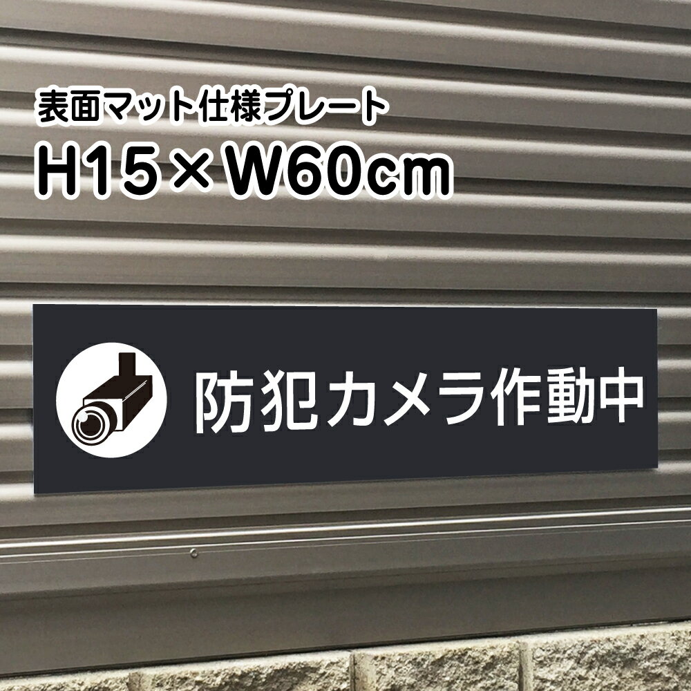 乐天商城 - 防犯カメラ作動中プレート 看板【マットブラック】H15×W60cm シルバーアルミ複合板 /お洒落 黒 看板/店内標識や室内プレートにも！ bla15-1