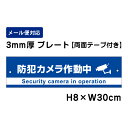 【両面テープ付き】 防犯カメラ作動中 24H SECURITY SYSTEM (青地)/H8×W30cm プレート 看板プレート 商品番号:ATT-008-r
