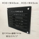 【期間限定P5倍】 令和6年最新 マンション管理業者票 【令和6年6月30日施行版】 【 透明アクリル × 黒アクリル 】 H30×W40cm,H35×W45cm / マンション管理 事務所 標識 掲示 不動産 許可票 業者票 宅建 man-acryl01b
