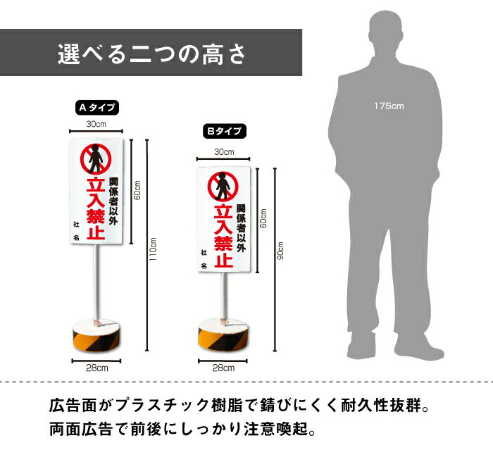 【内容変更、社名印刷可能！】当店オリジナル！まかせなサイン 両面広告【関係者以外立入禁止】置き看板/スタンド看板/立て看板 屋外 両面 マンション 会社 ビル 私有地 OS-25