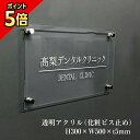 【期間限定P5倍】 透明アクリルプレート H300×W500×t5mm 化粧ビス止め 看板 プレート 表札 病院 クリニック 会社 企業 おしゃれ 透明 壁付け...