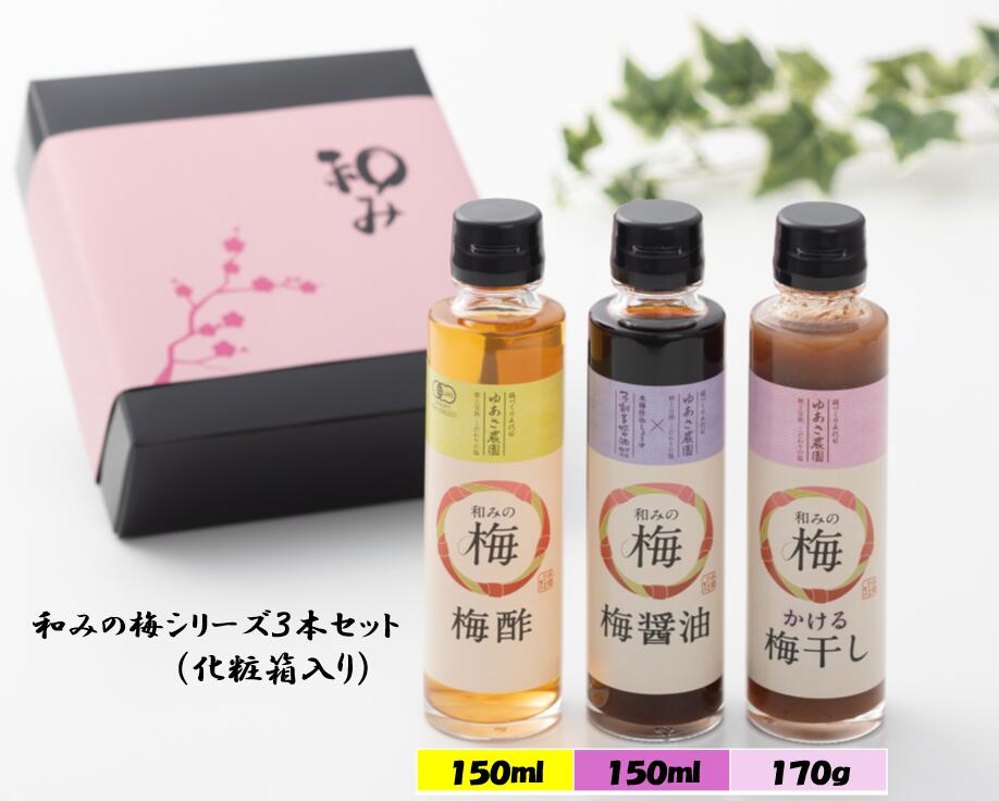 【当店PB商品】高速道路人気 贈答用調味料 ギフトセット こだわり 3本セット 和みの梅醤油・かける梅干し・梅酢(3本セット) 高崎市 ゆあさ農園 有機梅 坂戸市 弓削多醤油 醤油 調味料 酢 保存料なし 着色料なし ねり梅 おすすめ