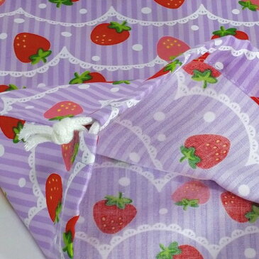 巾着 給食袋 お弁当箱入れ 幅25cm×高さ30cm イチゴ レース柄 紫 いちご