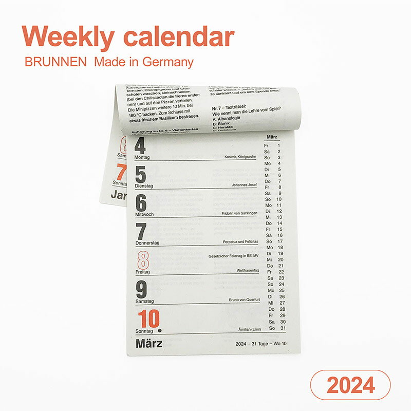 【売り切りセール！】ドイツ語のウィークリーカレンダー 2024年版 No.25 10.5x15cm BRN1070325004 BRUNNEN ブルンネン