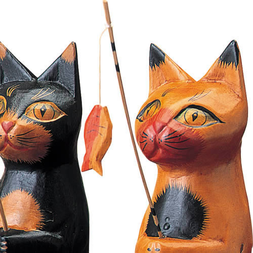 木彫り釣りネコ2匹セット