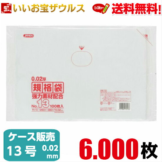 規格袋　13号　透明【0.020mm厚】6.000枚(100枚×10冊×6箱)LD規格袋 【LLDPE＋META】［ケース販売］送料無料(一部地域除く)ジャパックス KN13