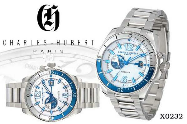 商品詳細 ブランドCHARLES HUBERT PARIS チャールズヒューバートパリ 型番X0232 仕様 5ATM、自動巻きJAPANムーブメント、バックスケルトン、本体/ベルト:オールステンレス ★'Charles-Hubert'には情熱、ロマンス、カ強さといった言葉が似合います。★'Charles-Hubert'は魅カと性能、気品と現代性、革新と調和を兼ね備えています。★日本ではあまり知名度は無いかもしれませんが、ヨーロッパでは非常に人気のあるブランドです。★アジアでも販売を開始したチャールズヒューバートは、ファッション界を代表し、そのデザイン性の高さが世界中で愛されています。★フランス生まれの'Charles-Hubert'、あなたにお勧めします。 ★オリジナル専用ケース、外箱、取扱説明書、2年間メーカーギャランティー、全て揃っています。★是非、この機会にご購入をどうぞ！