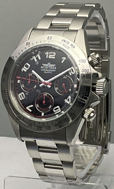 Rakuten - MONTRES モントレス クロノグラフ 腕時計 68199 ブラック アラビア メンズ