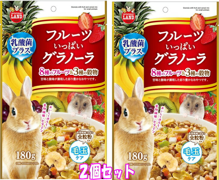 ★お得な2個セット★うさぎ・モルモット・ハムスターなどの小動物用おやつ！フルーツいっぱいグラノーラ 180g×2個セット