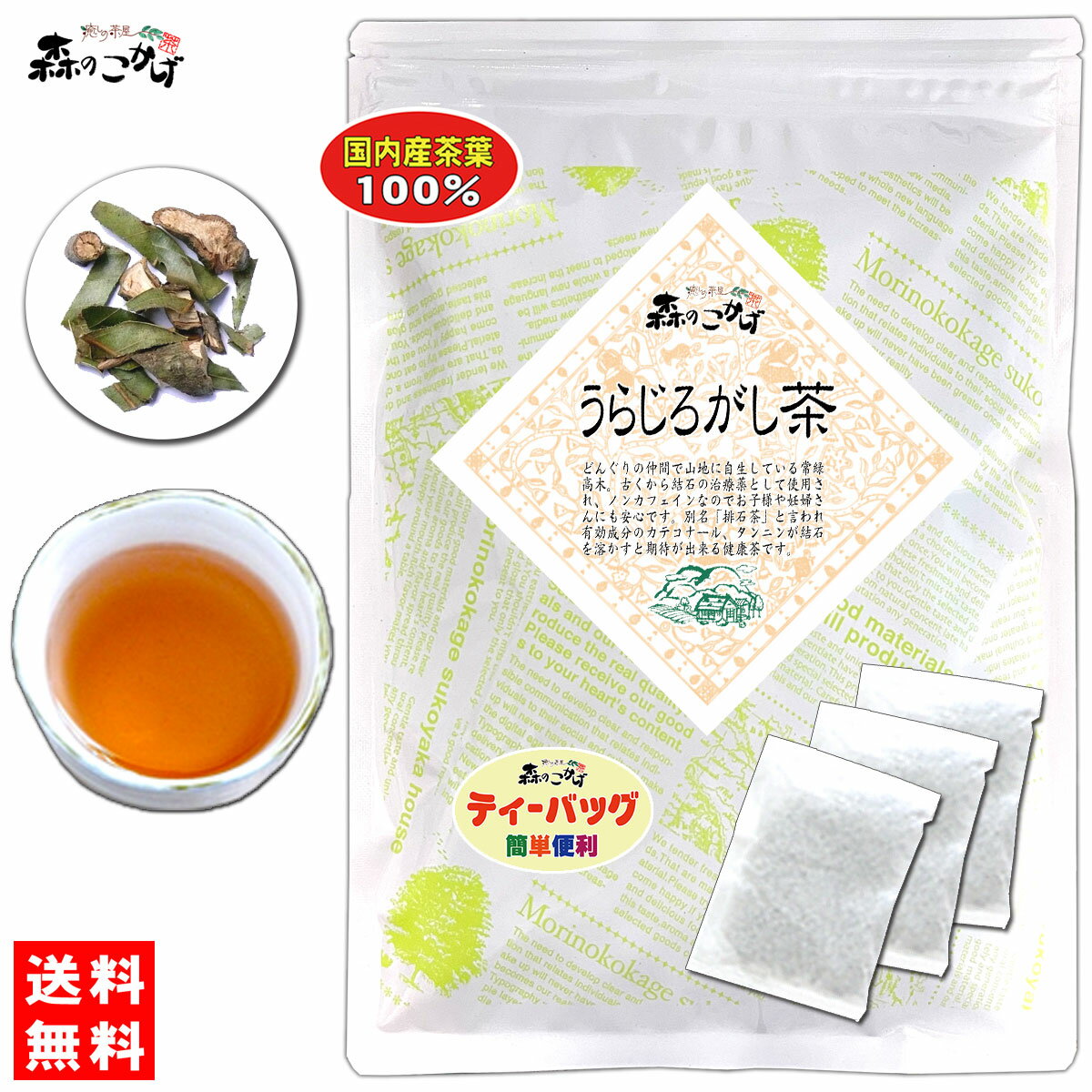 6【送料無料】 国産 うらじろがし茶 (3g×35p) 徳島・愛媛県産 自然栽培 「ティーバッグ」≪ウラジロガシ茶 100％≫ 裏白樫茶 うらじろがし 茶 ウラジロガシ りゅうせきちゃ 流石茶 (残留農薬検査済み) 北海道 沖縄 離島も無料配送可 森のこかげ 健やかハウス 健少T